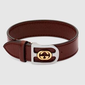 Gucci Dark Brown Leather Bracelet with Silver Clasp